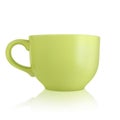 Ceramic cup. Large empty ceramic mug on a white background. Mug with a handle. Green cup