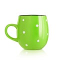 Ceramic cup. Ceramic mug with pattern isolated on white background. Cup with a handle. Green mug