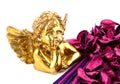 Ceramic cupid with pink decoration Royalty Free Stock Photo