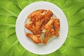 Ceramic dish of fried chicken drumstick for dinner Royalty Free Stock Photo