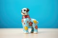 a ceramic dog figurine on an azure wholecloth Royalty Free Stock Photo