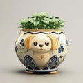 Ceramic Dog Figurine In Vray Tracing Style With Traditional Motifs Royalty Free Stock Photo