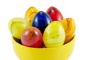 Ceramic easter eggs in the yellow bowl Royalty Free Stock Photo