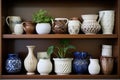 ceramic family heirlooms arranged on a shelf Royalty Free Stock Photo