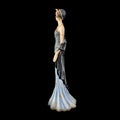 Ceramic figurine of a fantastic woman in a blue dress on a black background. porcelain antique figurine of a woman in retro clothe