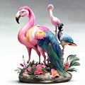 Ceramic figurine of a pair of flamingo and parrot AI Generated Royalty Free Stock Photo