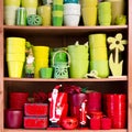 Ceramic flowerpots in the florist store Royalty Free Stock Photo