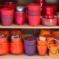 Ceramic flowerpots in the florist store