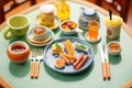 ceramic food replicas on a miniature dinner table