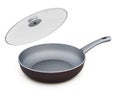 Ceramic frying pan with glass lid open Royalty Free Stock Photo