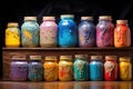 ceramic glazes and paints in colorful jars