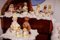 Ceramic handmade figurines of Saint Nicholas, Traditional historic country-style architecture in Skanzen, Polabi open-air