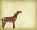 Ceramic horse souvenir on old paper,Chinese calligraphy Royalty Free Stock Photo