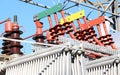 ceramic insulators of a high-voltage transformer in the power pl Royalty Free Stock Photo