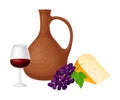 Ceramic Jar with Wine and Cheese Slab as Georgia Country Attribute Vector Illustration