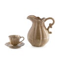 Ceramic jug and cup isolated on a white background Royalty Free Stock Photo