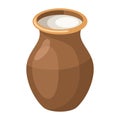 Ceramic jug full of milk Isolated on white background. Farm milk in clay pottery jar. Vector illustration Royalty Free Stock Photo