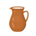 Ceramic jug full of milk Isolated on white background. Vector illustration of brown clay pitcher with fresh dairy drink