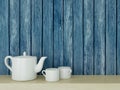 Ceramic kitchenware on the shelf. Royalty Free Stock Photo