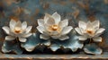 Ceramic lotus flower wall art, teal background, home decor Royalty Free Stock Photo