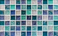 Ceramic mosaic tiles with blue, turquoise and white embossed squares for the decor of the kitchen, bathroom or pool