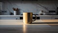 Sunlit Coffee Mug on Modern Kitchen Countertop Royalty Free Stock Photo