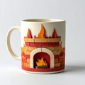 Ceramic Mug Featuring Colorful Paper Crafted Fireplace Scene On White Surface Royalty Free Stock Photo
