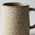 Ceramic mug featuring a distinctive cracked glaze pattern, known as craquelure. The Royalty Free Stock Photo