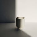 Ceramic mug on a flat surface, casting a defined shadow against a white backdrop. The play of light Royalty Free Stock Photo