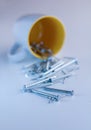 Ceramic mug with nails on white table Royalty Free Stock Photo