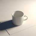 Ceramic mug sits on a white surface, casting a long shadow to the Royalty Free Stock Photo