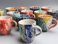 Ceramic mugs decorated with various colors and design according to the creativity.