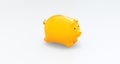 Ceramic Orange Pig in the Shape of Money Boxes for Coins on Soft Gray Studio Background. Royalty Free Stock Photo