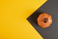ceramic orange pumpkin on black and yellow background copy space Royalty Free Stock Photo