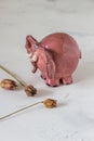 Ceramic pink elephant. Handmade figure of elephant