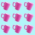 Ceramic Pink Mugs Pattern, 3d rendering, Coffee Cup