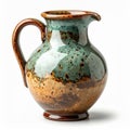Ceramic Pitcher with Blue Glaze and Brown Base on White Background Royalty Free Stock Photo