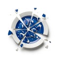 Shattered Ceramic Plate with Blue Swirl Pattern on White Background broken fragments Royalty Free Stock Photo