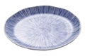Ceramic plate, Empty Blue and white pottery plate, isolated on white background with clipping path, Side view Royalty Free Stock Photo