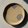 Ceramic plate featuring a beige speckled texture with concentric Royalty Free Stock Photo