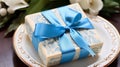 Elegant Rococo-inspired Wedding Gift With Blue Ribbon