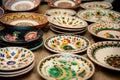 Ceramic plates with different patterns Royalty Free Stock Photo