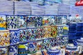 Ceramic plates and other souvenirs for sale on Arab baazar located inside the walls of the Old City of Jerusalem Royalty Free Stock Photo