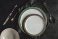 Ceramic plates and silverware Royalty Free Stock Photo