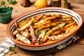 ceramic platter with grilled carrots and parsnips jumbled together