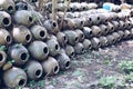 Ceramic pot jar pile. clay terracotta pottery