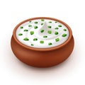 Ceramic Pot of Sour Cream Sauce Tartar Mayonnaise with Chopped Green Onion Close up on White Background