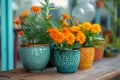 Ceramic pots, Vivid, invigorating, sunny Marigold