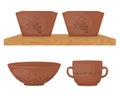 Ceramic pottery. Beautiful clay cups with decorative ornament.