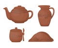 Ceramic pottery. Beautiful kitchenware, ceramic tea set, with decorative ornament. Royalty Free Stock Photo